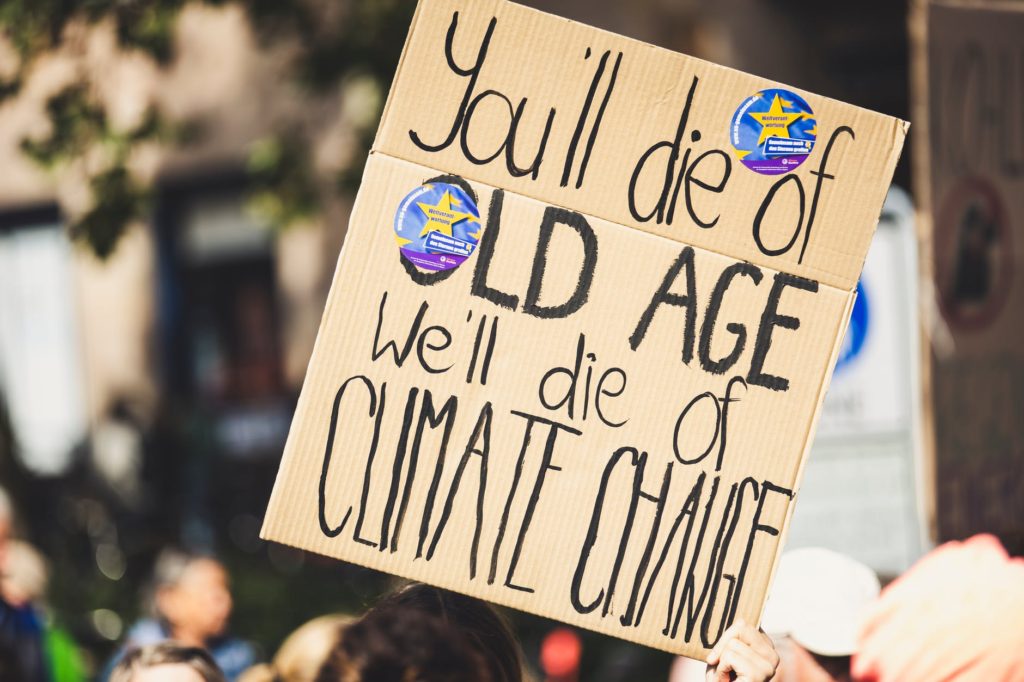 protest placard of climate change and global warming